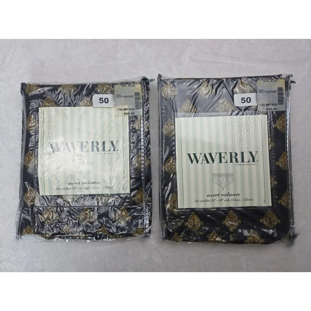 2 Vtg NEW Waverly Eagle Crest Black Ascot Valances Black 52 x 20